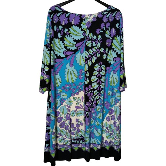 Dressbarn Boatneck Dress 3/4 Sleeves Bright Print Stretch Women's Size 20W - Picture 7 of 7